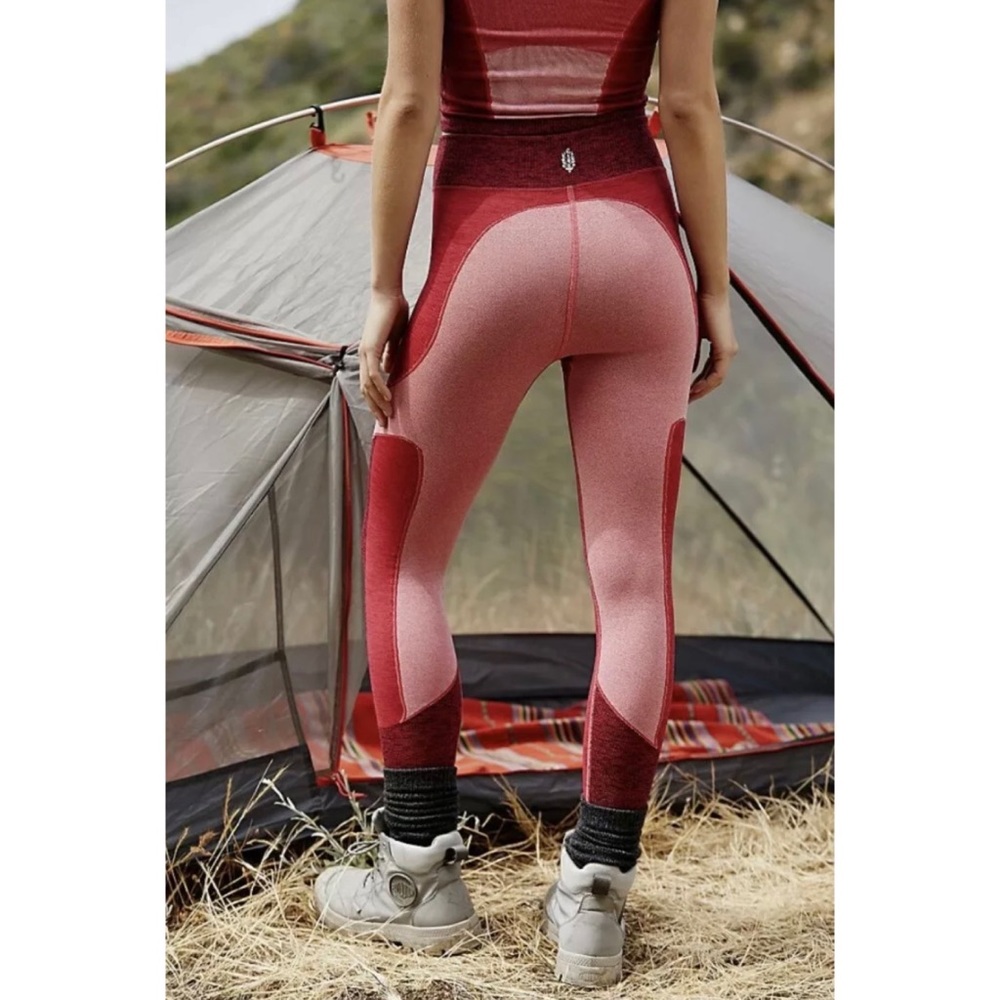 Free People Colorblock High Rise Pop Life Leggings and Top SET Pink Red - Picture 2 of 16